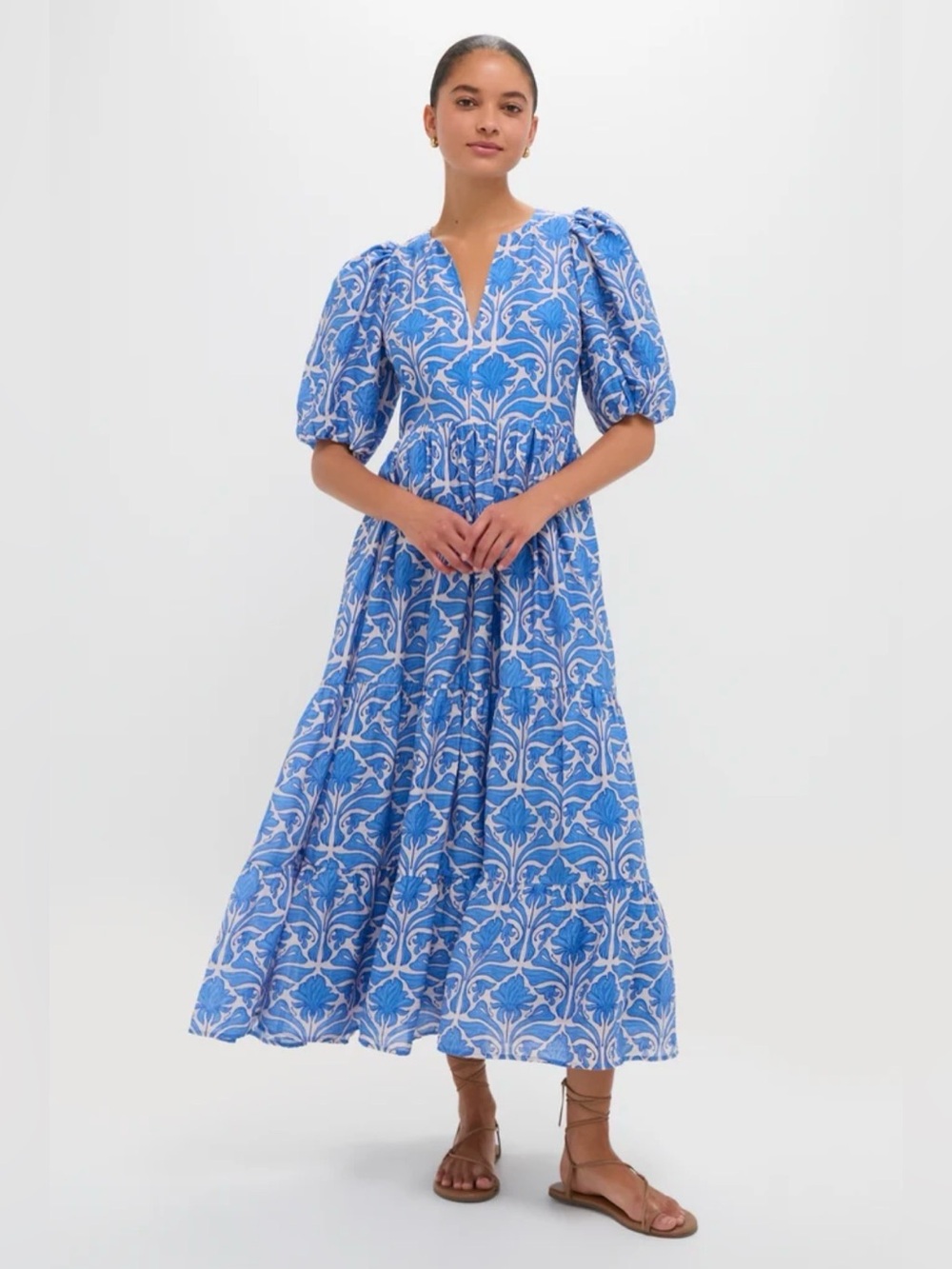Tuckernuck English Factory Blue Geo Floral Cara Maxi Dress NWT